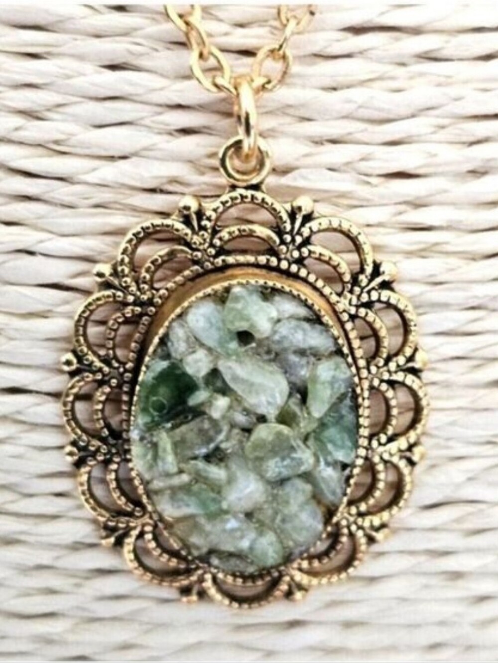 VINTAGE Gold Plated Druzy Necklace With Chain